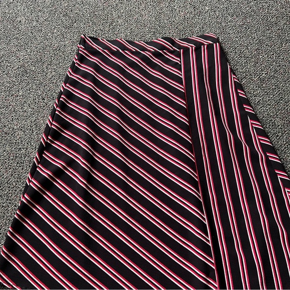 H&M Red & Black Stripe Midi Knee-Length Modest Handkerchief Asymmetrical Skirt M - Picture 11 of 16